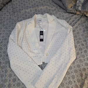 Fashion Nova White Blazer with Silver Accents